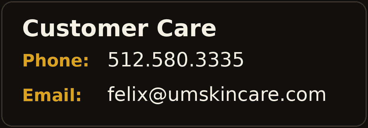 UM Skincare customer care contact card
